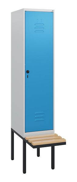 C+P Umkleidespind Classic PLUS, 1950x400x815mm, 7035/5012, Drehriegel, Buche-Sitzleisten, 0800405-12 S10004