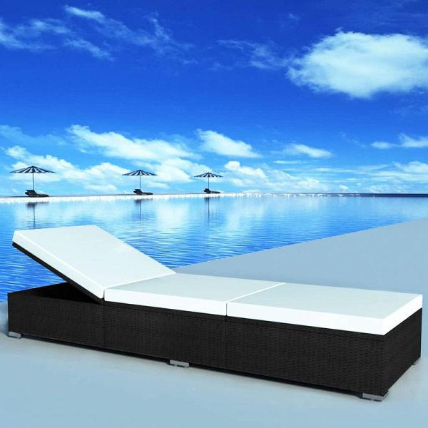 vidaXL Sonnenliege mit Auflage Poly Rattan Schwarz, 44404
