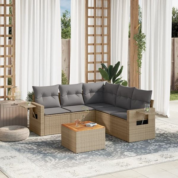 vidaXL 6-teilig Garten-Sofagarnitur mit Kissen Beige Poly Rattan, 3224561