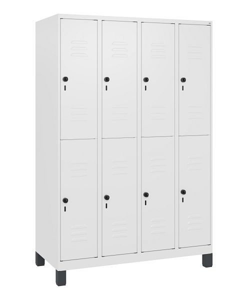 C+P Doppelstöckiger Spind Classic PLUS, Füße, 4 Abteile, 1800x1200x500mm, 9016/9016, Drehriegel, 0803107-40 S10014