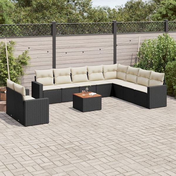 vidaXL 11-teilig Garten-Sofagarnitur mit Kissen Schwarz Poly Rattan, 3224194