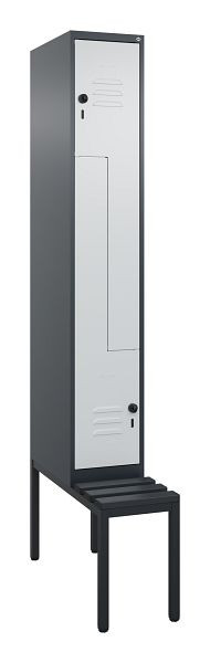 C+P Z-Spind Classic PLUS, mit untergebauter Sitzbank, 2 Abteile, 2120x300x815mm, 7016/7035, Drehriegel, 0800537-102 S10043