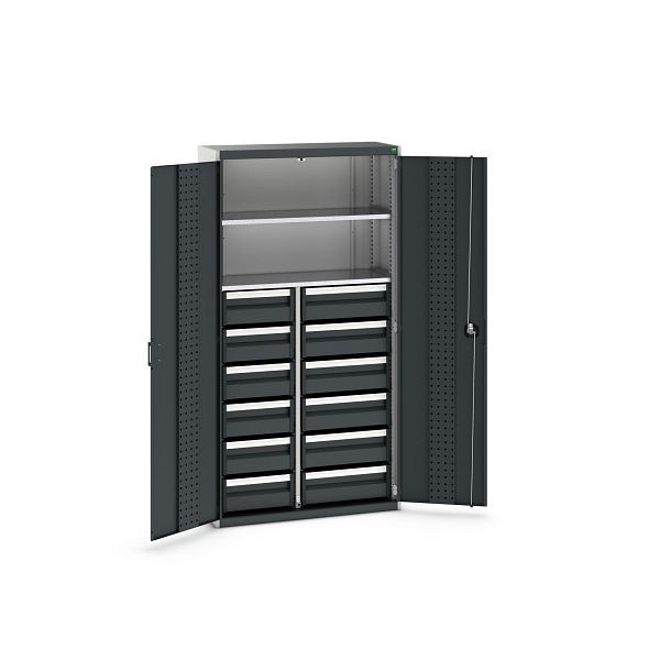 bott cubio Koffer-Flügeltürenschrank bestückt mit 12x varioSlide, BxTxH: 1050x400x2000mm, RAL 7035 / RAL 7016, 40032039.19V