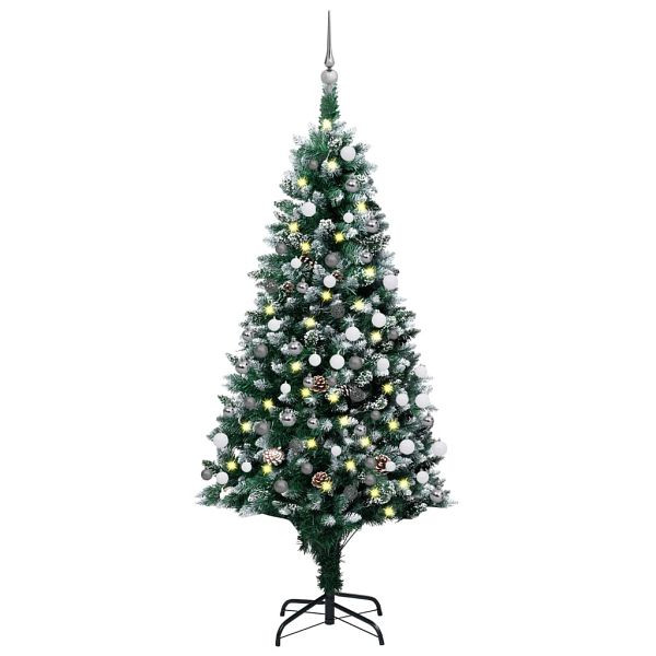 vidaXL Künstlicher Weihnachtsbaum mit Beleuchtung Kugeln Zapfen 180 cm, 3077703