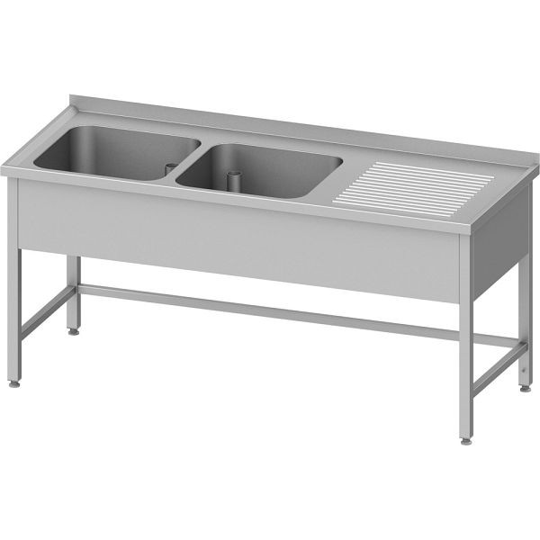 Stalgast Edelstahl Spültisch ohne Grundboden, 1600x600x850 mm, mit zwei Becken links, mit Aufkantung, verschweißt, VST16622LA