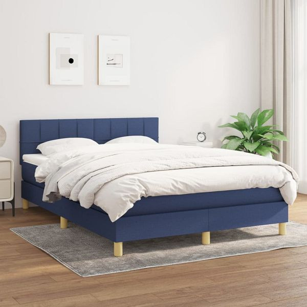 vidaXL Boxspringbett mit Matratze Blau 140x200 cm Stoff, 3140623