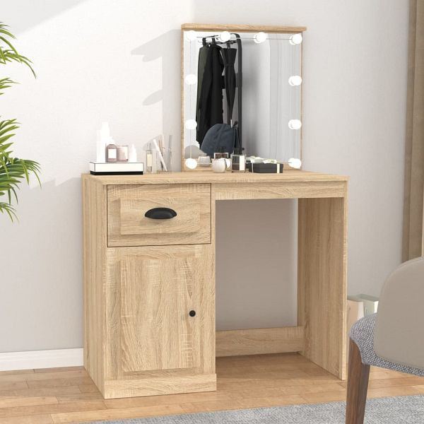 vidaXL Schminktisch mit LEDs Sonoma-Eiche 90x50x132,5 cm Holzwerkstoff, 816771