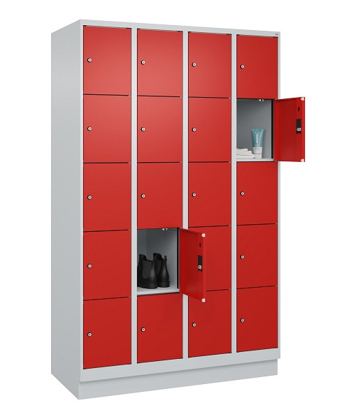 C+P Schließfachschrank Evolo PLUS, mit Sockel, 20 Fächer, 1950x1200x500mm, 7035/3020 Verkehrsrot, 049020-405 S10005