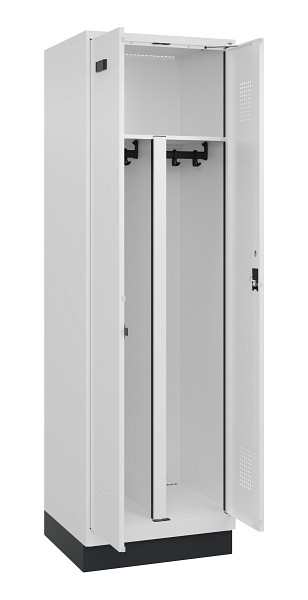 C+P PSA Schwarz-Weiß-Spind Evolo PLUS, mit Sockel, 2 Abteile, 1950x600x500mm, 90, Frontfarbe RAL 9016 Verkehrsweiß, Zylinderschloss, 049022-20P S10047