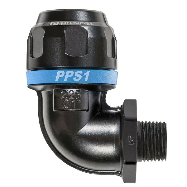 Prevost PPS1 9CM - Aluminiumrohr-Winkel 90° mit konischem Außengewinde, für Rohr mit Außen-Ø= 32 mm, AG BSPT= R 1, PPS1 9CM3234