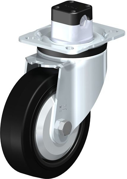 Blickle LK-POEV 125K-1-CS11-FA Stahlblech-Lenkrolle, schwere Ausführung, mit Anschraubplatte & Zentralfeststeller, Elastik-Vollgummi, Schwarz, 851112