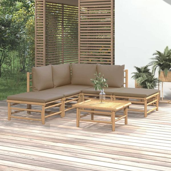 vidaXL 6-teilig Garten-Lounge-Set mit Kissen Taupe Bambus, 3155111
