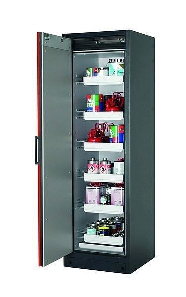 asecos Sicherheitsschrank Q-CLASSIC-90, Q90.195.060 in verkehrsrot RAL 3020 mit 6x Auszugswanne Standard (Stahlblech), 30072-046-30090