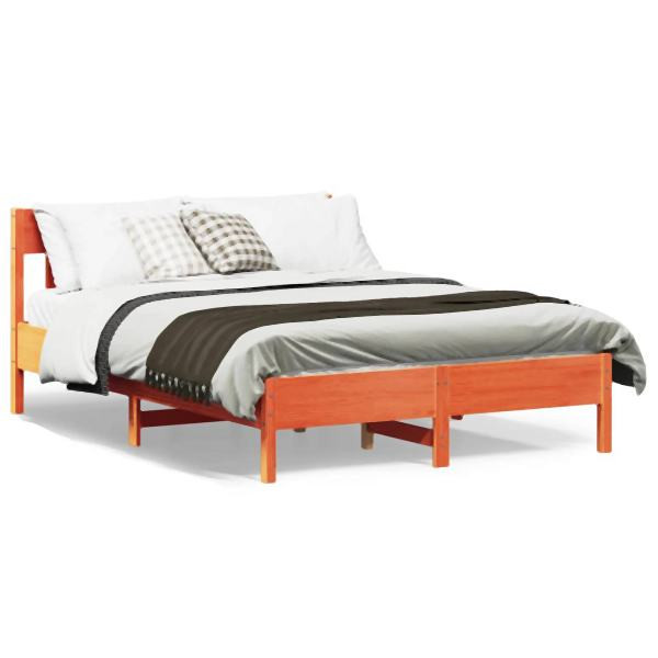vidaXL Massivholzbett mit Kopfteil Wachsbraun 135x190 cm Kiefer, 842669