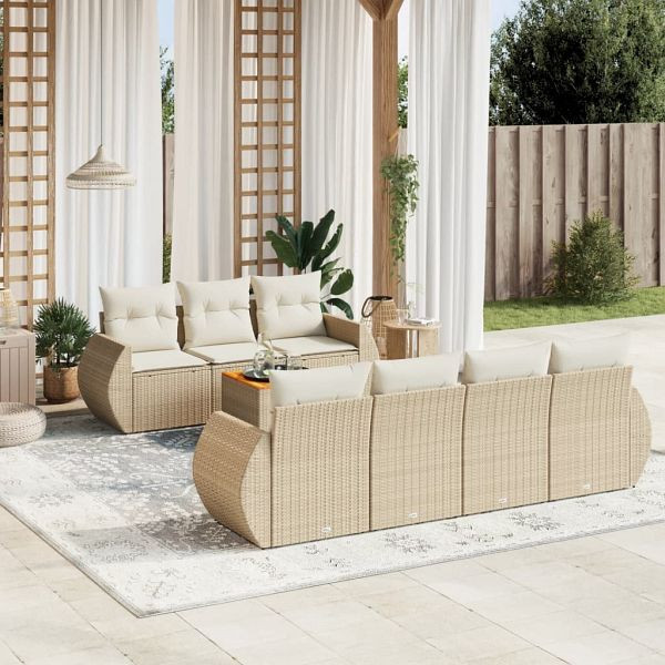 vidaXL 8-teilig Garten-Sofagarnitur mit Kissen Beige Poly Rattan, 3224910