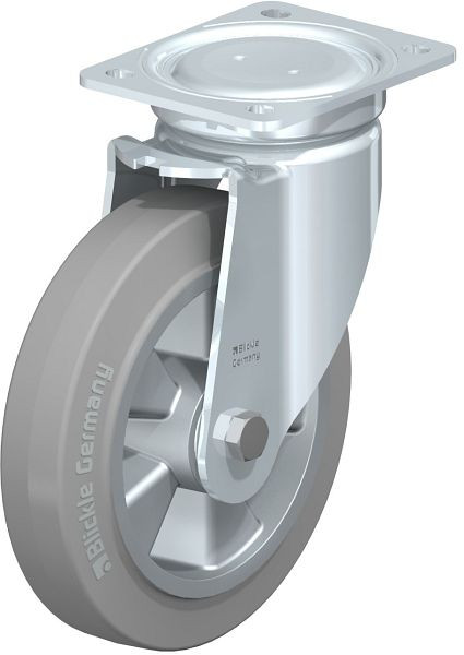 Blickle LU-ALEV 200K-SG Stahlblech-Lenkrolle, schwere, geschlossene Ausführung, mit Anschraubplatte, Elastik-Vollgummi, Grau, 852013
