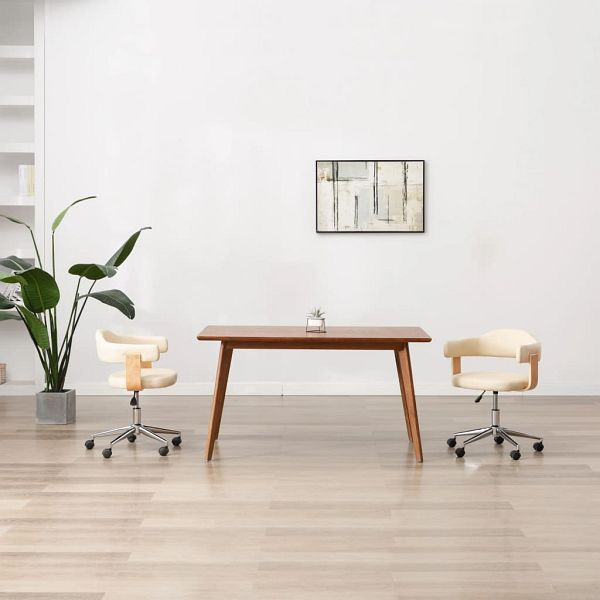vidaXL Drehbarer Bürostuhl Creme Bugholz und Kunstleder, 3054838