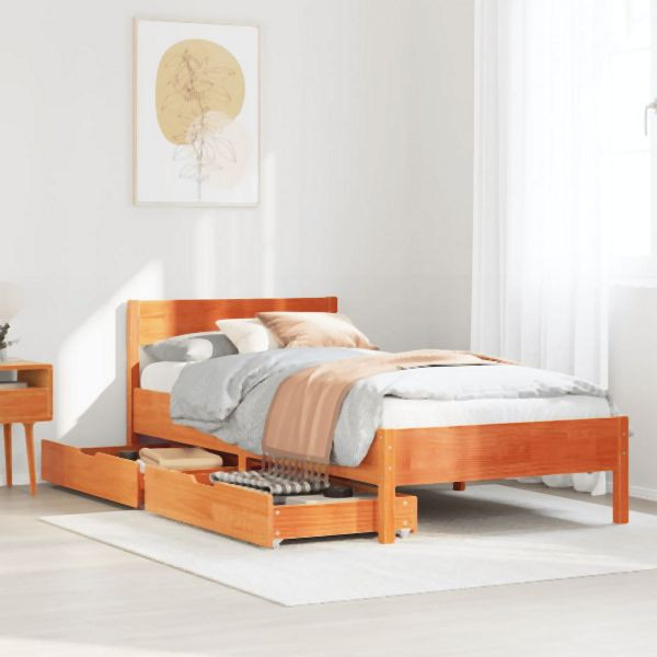 vidaXL Massivholzbett ohne Matratze Wachsbraun 75x190 cm Kiefernholz, 3301775