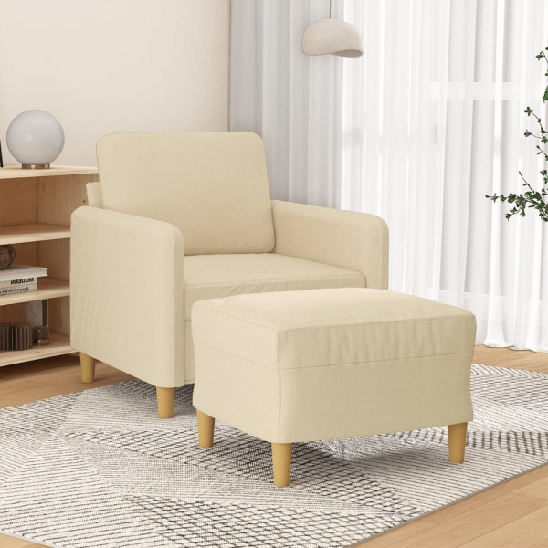 vidaXL Sessel mit Hocker Creme 60 cm Stoff, Füllung: Schaumstoff, 3201186