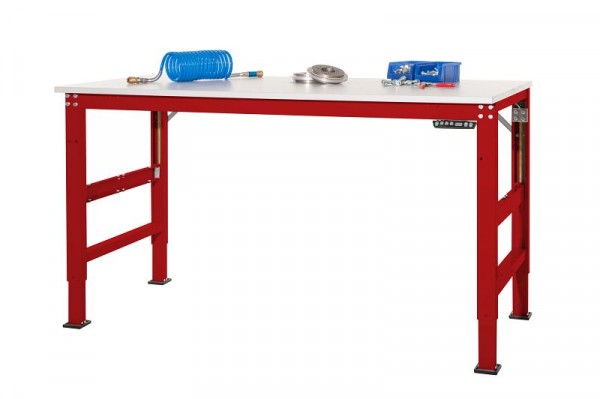 Manuflex Arbeitsgrundtisch UNIVERSAL Ergo E Memory mit Melaminplatte, BxTxH = 1000 x 800 x 722-1002 mm, Rubinrot, AU9511.3003