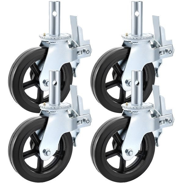 VEVOR Lenkrollen aus Polyurethan, 8 Zoll Eisenkern, Doppelfeststellbremse, verstellbare Füße, Tragfähigkeit 500 kg pro Rad, 4er Pack, JL8INZTXJYJL4WXSCV0