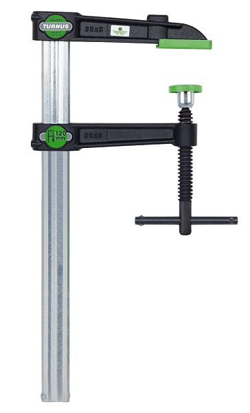 KUKKO Temperguss-Schraubzwinge VIRIDIS mit Stahl-Knebelgriff, Spannweite x Ausladung der Spannzwinge: 600 x 120 mm, 490K0600-120