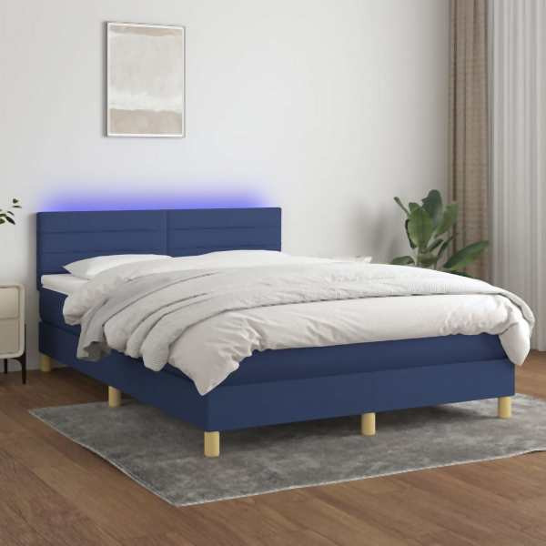 vidaXL Boxspringbett mit Matratze & LED Blau 140x190 cm Stoff, 3133795