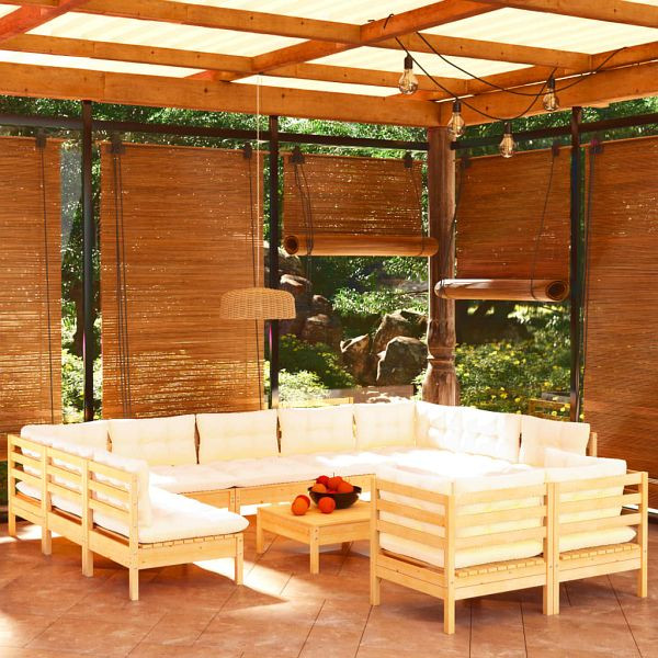 vidaXL 12-teilig Garten-Lounge-Set mit Creme Kissen Massivholz Kiefer, 3097265