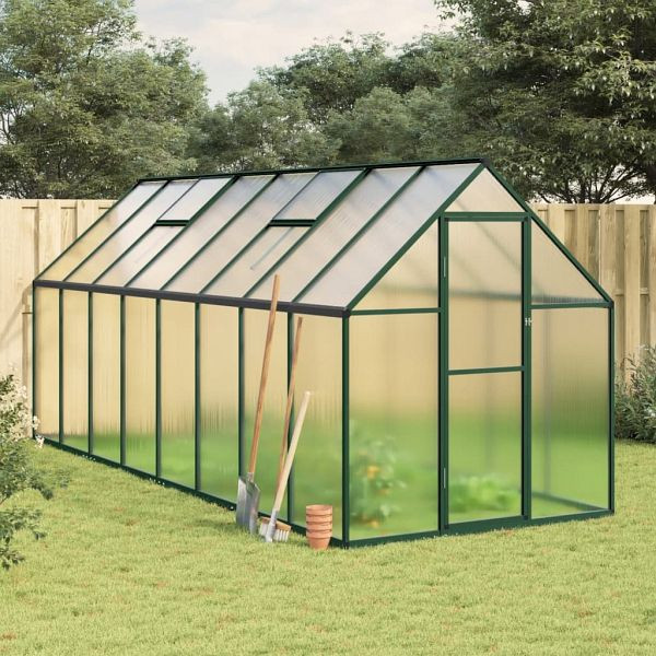 vidaXL Gewächshaus mit Fundamentrahmen Grün 445x169x195 cm Aluminimum, 3266333