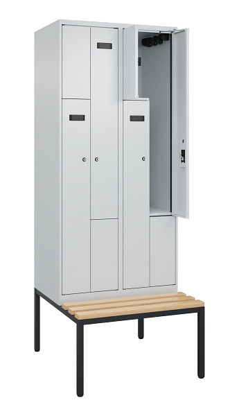 C+P Z-Spind Evolo PLUS, Bank, 4 Fächer, 2120x800x815mm, 7035/7035, Zylinderschloss, Sitzfläche Buche-Hartholz, Sitzbank, 0490537-224 S10038