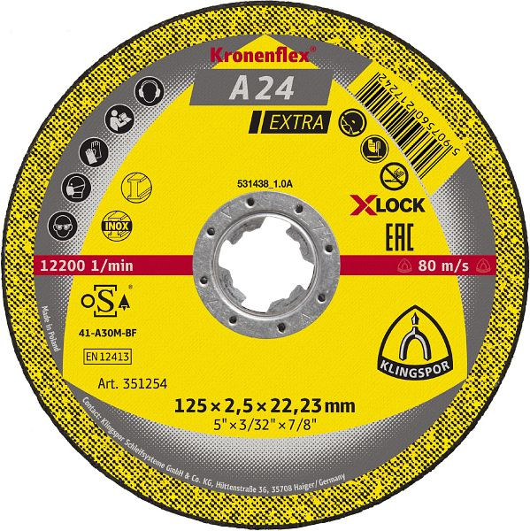 Klingspor A 24 EX Trennscheiben X-LOCK, 125 x 2,5 x 22,23 mm gerade, VE: 25 Stück, 351254