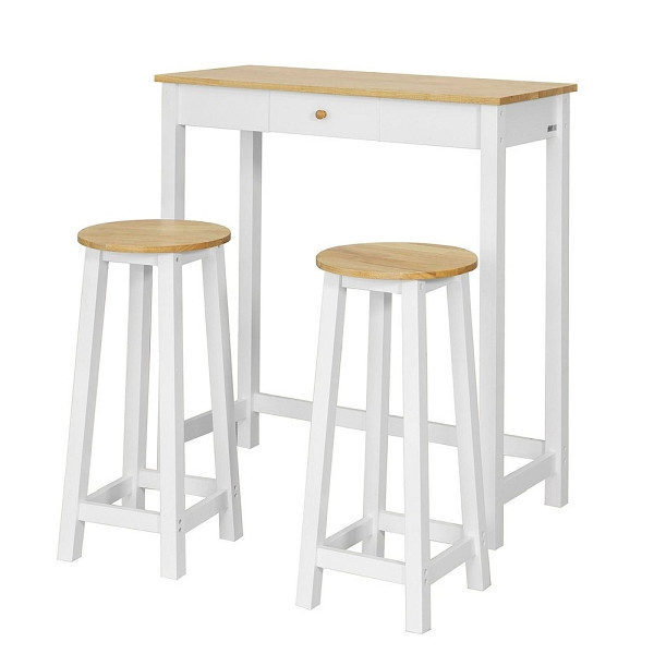 SoBuy Bartisch-Set mit 2 Hockern und 1 Schublade Holzfarbe 95x40x107 cm, Industriell, FWT50-WN