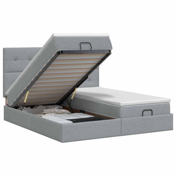 vidaXL Ottoman Bett mit Matratze mit Kopfteil 2 Stk. Hellgrau Stoff, 3457855