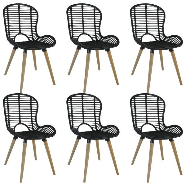 vidaXL Esszimmerstühle 6 Stück Natur Rattan Schwarz, 275838