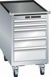 LISTA Schubladenschrank mobil 18x36E (BxTxH) 411x725x723mm KEY Lock, Lichtgrau, 5 Schubladen, Fronthöhen: 50 - 150 mm, 78.455.020