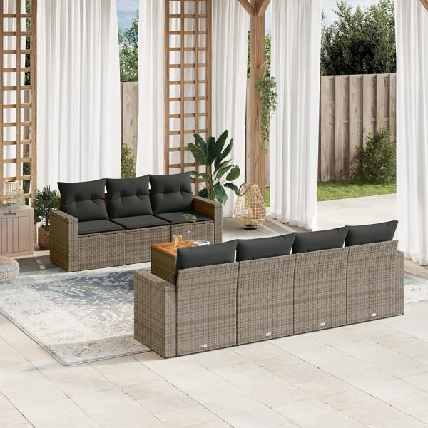 vidaXL 8-teilig Garten-Sofagarnitur mit Kissen Grau Poly Rattan, 3224030