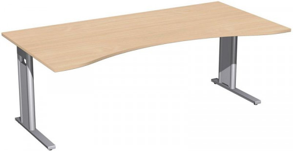 geramöbel Schreibtisch Ergonomieform starr, C Fuß Blende optional, 2000x1000x720, Buche/Silber, N-648338-BS