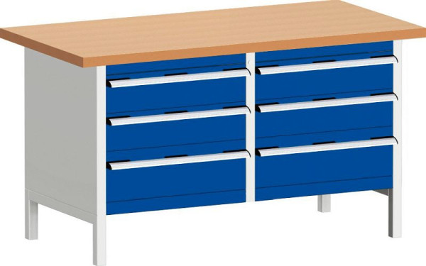 bott cubio Kastenwerkbank mit 6 Schubladen Rotbuche-Arbeitsplatte BxTxH: 1500 x 750 x 840 mm, RAL 7035/5010, 41002032.11V