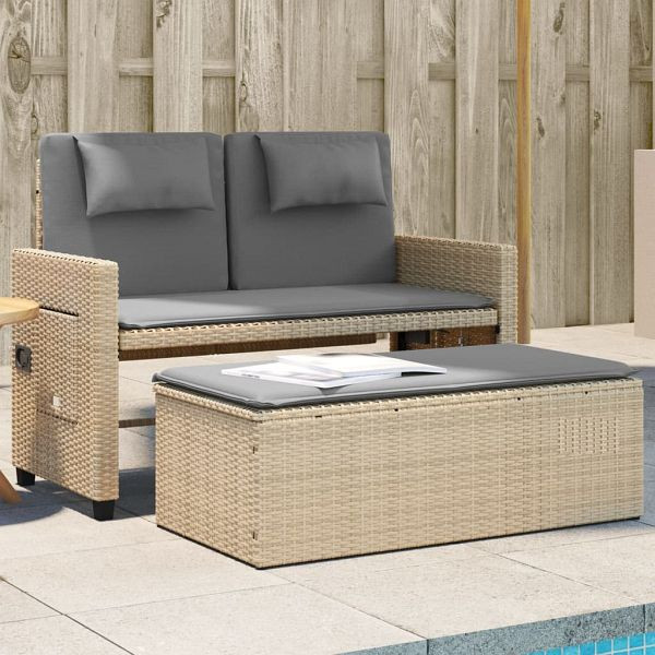 vidaXL Gartenbank Verstellbar mit Kissen Beige Poly Rattan, 365821