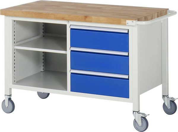 RAU Fahrbare Werkbank Serie 8000, Doppel-Unterbau-Container (3x Schublade, 1x Fachboden), 1250x880x700 mm, 05-8462A2-127B4S.11