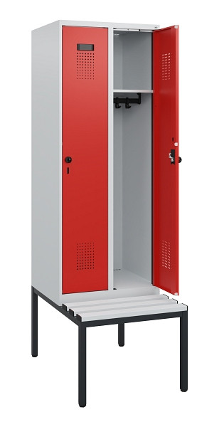 C+P Spind Evolo PLUS, 2 Abteile, 1950x600x815mm, 7035/3020, Drehriegel, Sitzfläche Kunststoff, Sitzbank, 0490505-20 S10059