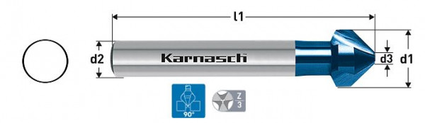 Karnasch Kegelsenker 90°, VHM Blue-Tec beschichtet zylindrischer Schaft, DIN 335 d=31,0mm, 201755250
