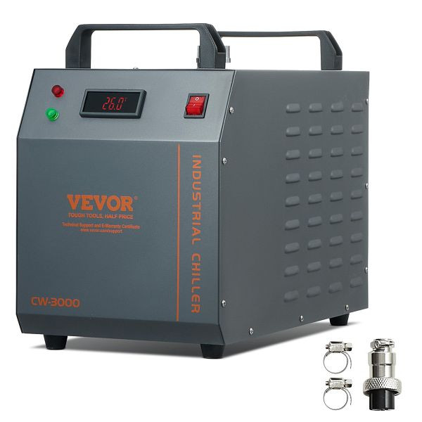 VEVOR Industrieller Wasserkühler, CW-3000, 80 W luftgekühlt industriell mit 12 L WasserTankkapazität, 12 L/min max. Durchflussrate, GYLSJFLS12L19G97PV2