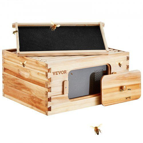 VEVOR Bienenstock-Starterset mit tiefer Box, 100 % mit Bienenwachs beschichtetes natürliches Zedernholz, mit 10 Rahmen und Fundamenten, CTFXSMSHX1109SC61V0