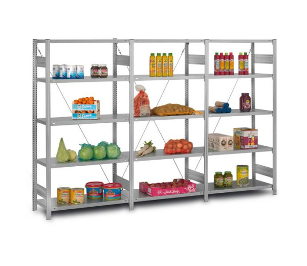 hofe Edelstahl-Grundregal, 1750x800x1000 mm, 5 Fachebenen, Edelstahl, 200 kg Fachlast, 1600 kg Feldlast, einseitige Bedienung, HVG17810XM