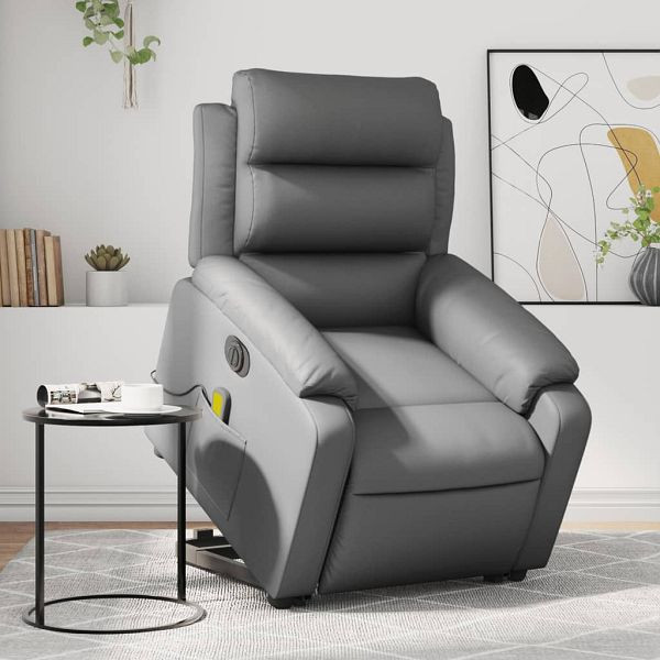 vidaXL Massagesessel mit Aufstehhilfe Elektrisch Grau Kunstleder, 3205066