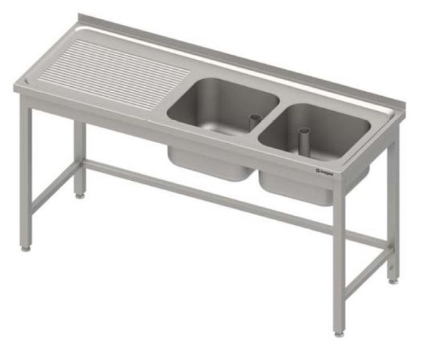 Stalgast Spültisch ohne Grundboden 1200x700x850 mm, mit zwei Becken rechts, mit Aufkantung, verschweißt, VST12722RA