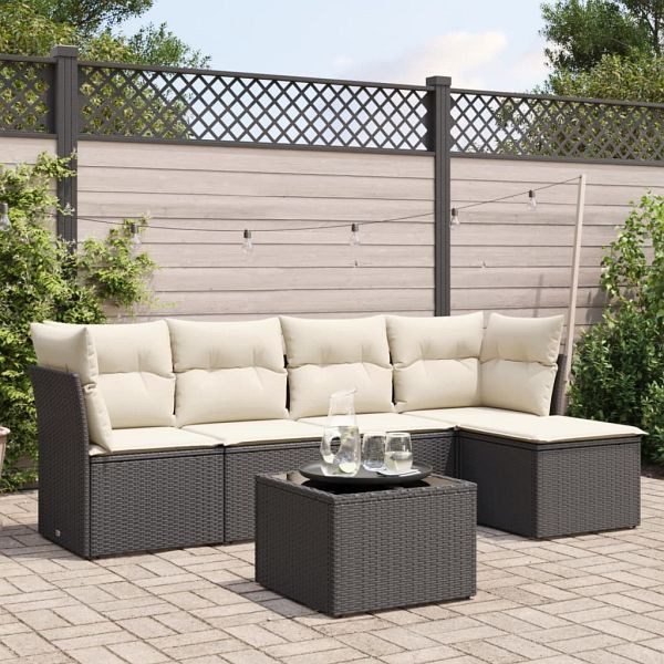 vidaXL 6-teilig Garten-Sofagarnitur mit Kissen Schwarz Poly Rattan, 3249405