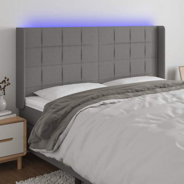 vidaXL LED Kopfteil Dunkelgrau 163x16x118/128 cm Stoff, 3124055