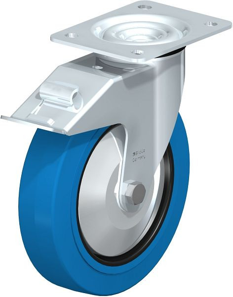 Blickle LE-POEV 200K-FI-SB-FA Stahlblech-Lenkrolle mit Anschraubplatte & Feststeller, Elastik-Vollgummi, Blau, 749633